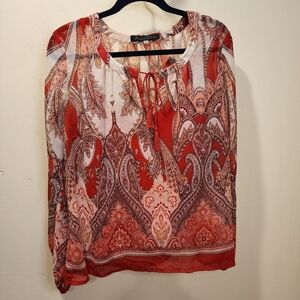 Rose And Olive Red and White Paisley Blouse Size L